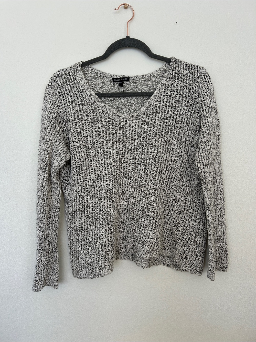Eileen Fisher V-Neck Sweater in Black and White Marled
